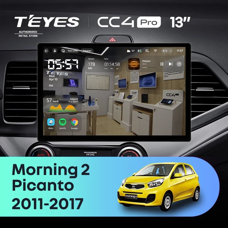 Штатная магнитола Teyes CC4 Pro 8/128 Kia Picanto (2011-2017) (13")