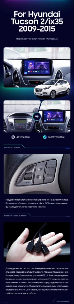 Штатная магнитола Teyes CC3 2K 4/64 Hyundai ix35 (2009-2015) (Tucson 2) Тип-AB