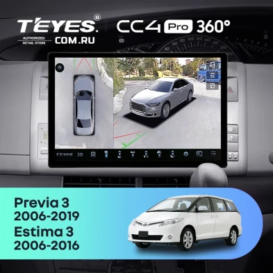 Штатная магнитола Teyes CC4 Pro 360 12/256 Toyota Estima AHR20 XR50 3 (2006-2016) Правый руль (13")