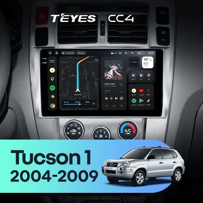 Штатная магнитола Teyes CC4 6/64 Hyundai Tucson 1 (2004-2009) F1